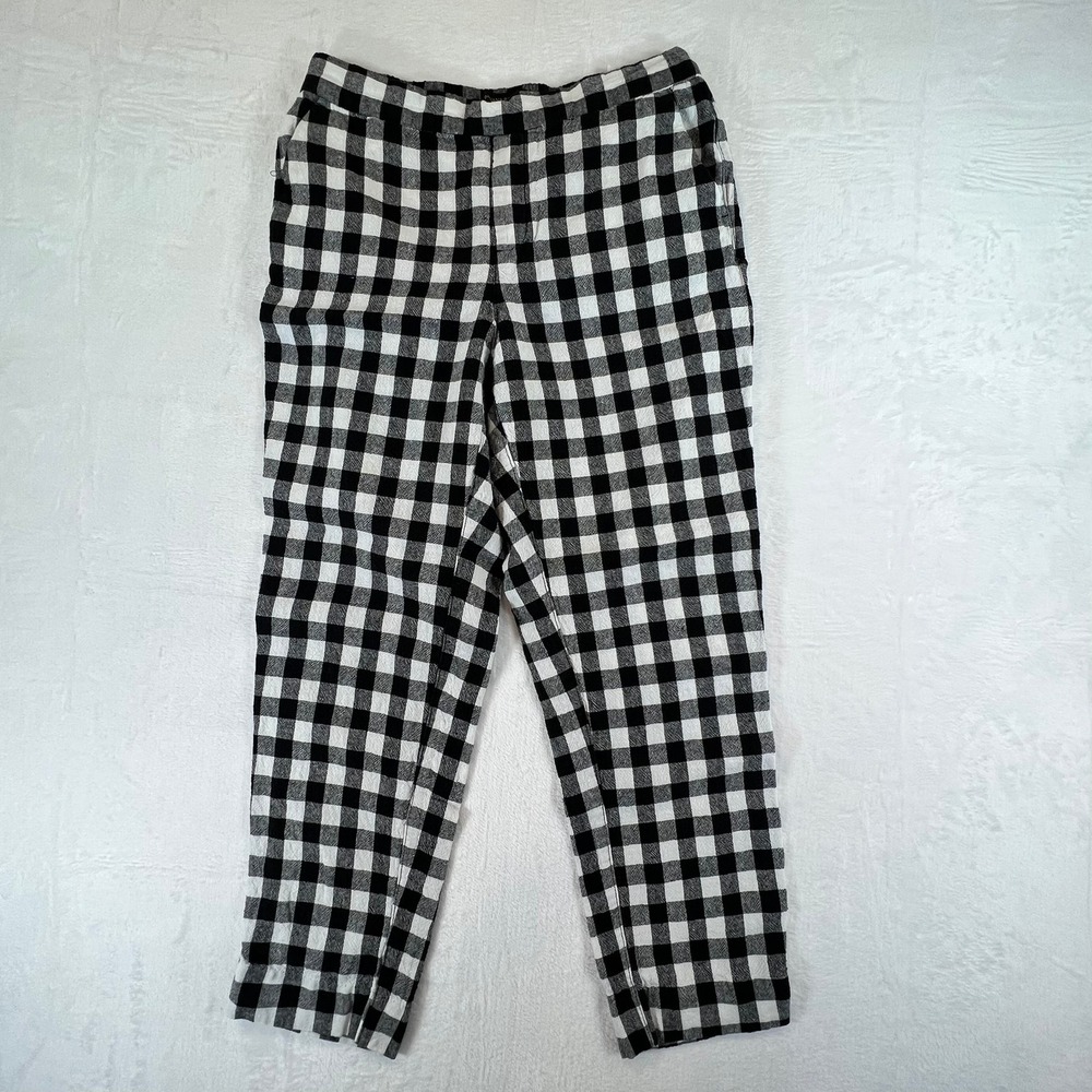 Banana Republic Hayden Pant Women 6 Linen Black White Gingham Ankle Tapered
